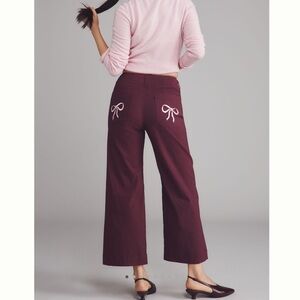 Anthropologie COLETTE Cropped Wide-Leg Pants Maeve Bow Embroidered NEW 30 Petite